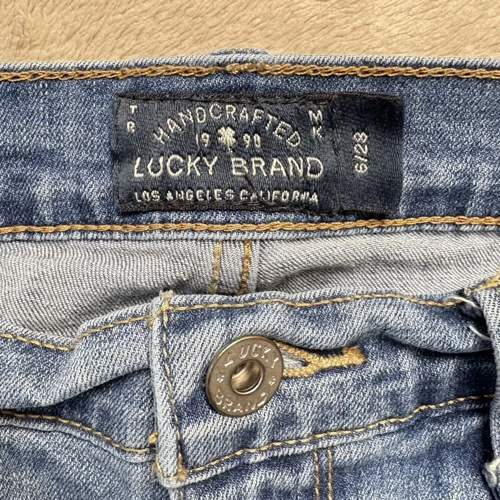 Lucky Brand Brooke‎ Skinny Jeans Womens 6/28 Blue Mid Rise Stretch Distressed